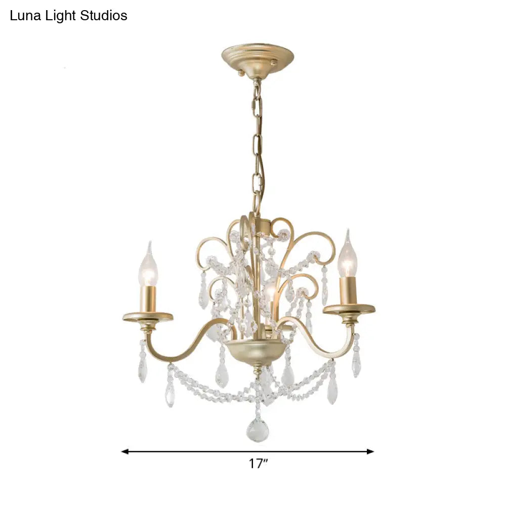 Gold Crystal Arm Chandelier - Countryside Dining Room Ceiling Lamp (3/6/8 Lights)