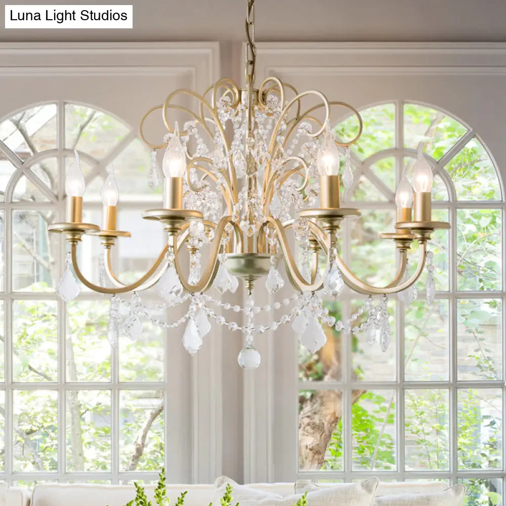 Gold Crystal Arm Chandelier - Countryside Dining Room Ceiling Lamp (3/6/8 Lights)