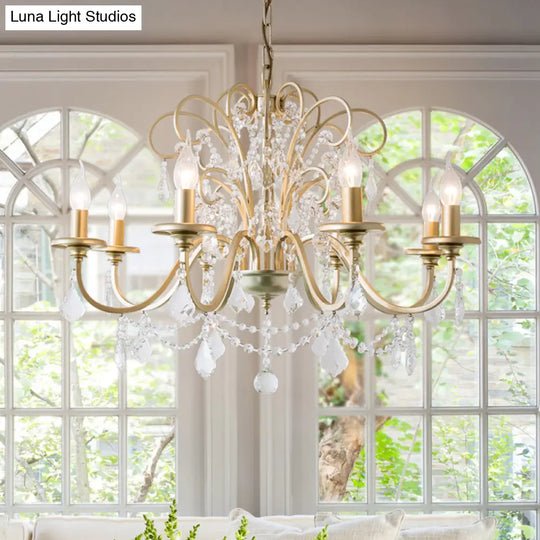 Gold Crystal Arm Chandelier - Countryside Dining Room Ceiling Lamp (3/6/8 Lights)