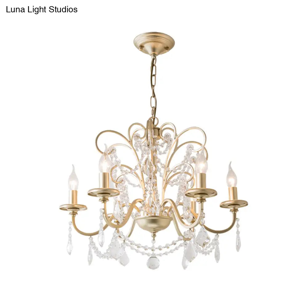 Gold Crystal Arm Chandelier - Countryside Dining Room Ceiling Lamp (3/6/8 Lights)