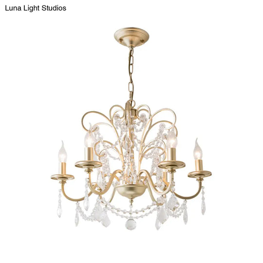 Gold Crystal Arm Chandelier - Countryside Dining Room Ceiling Lamp (3/6/8 Lights)