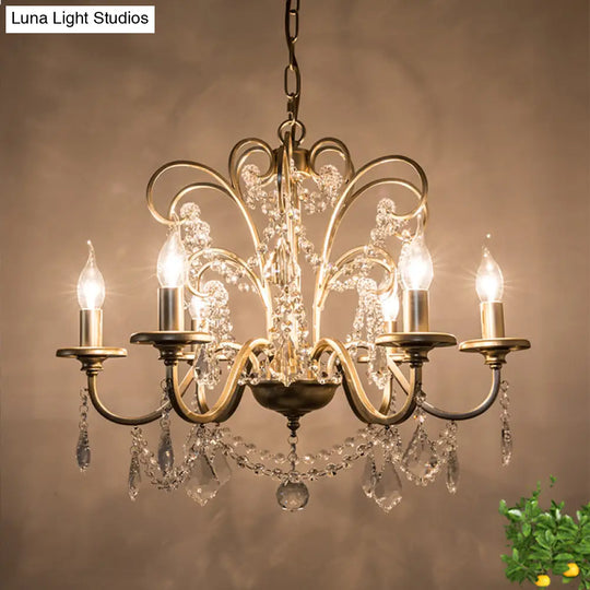 Gold Crystal Arm Chandelier - Countryside Dining Room Ceiling Lamp (3/6/8 Lights)