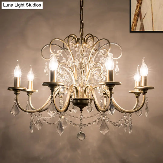 Gold Crystal Arm Chandelier - Countryside Dining Room Ceiling Lamp (3/6/8 Lights)