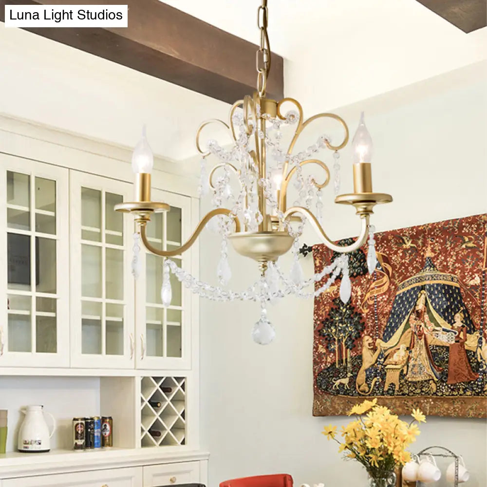 Gold Crystal Arm Chandelier - Countryside Dining Room Ceiling Lamp (3/6/8 Lights)