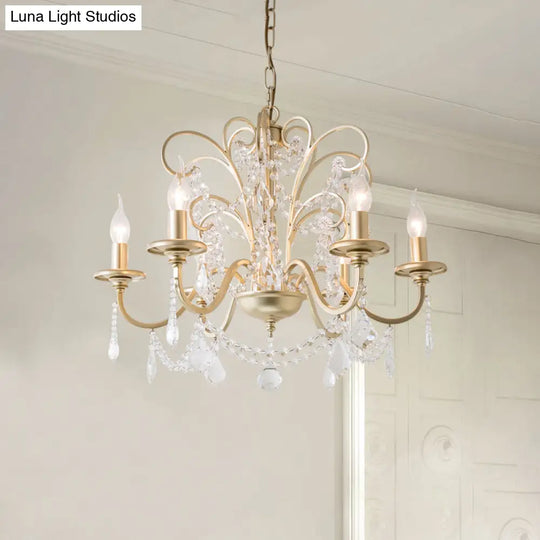 Gold Crystal Arm Chandelier - Countryside Dining Room Ceiling Lamp (3/6/8 Lights)