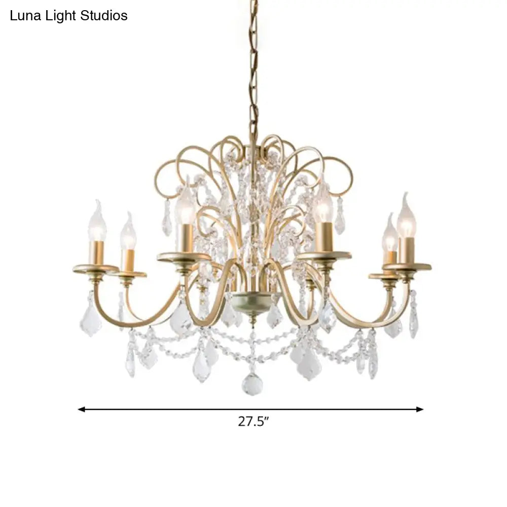 Gold Crystal Arm Chandelier - Countryside Dining Room Ceiling Lamp (3/6/8 Lights)