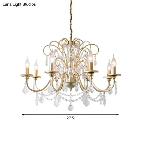 Gold Crystal Arm Chandelier - Countryside Dining Room Ceiling Lamp (3/6/8 Lights)