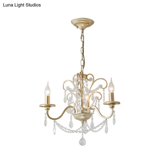 Gold Crystal Arm Chandelier - Countryside Dining Room Ceiling Lamp (3/6/8 Lights)