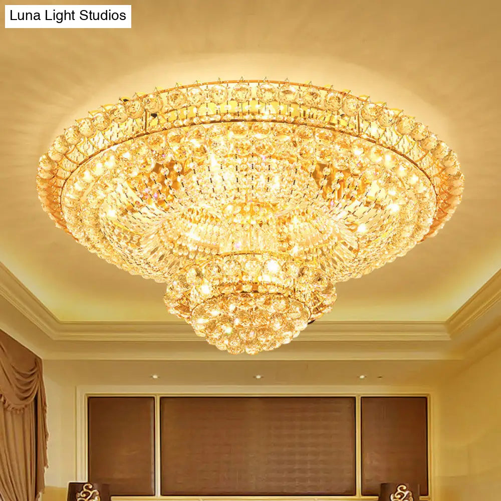 Gold Crystal Beaded Led Flush Mount Ceiling Light - Modern Parlor Fixture