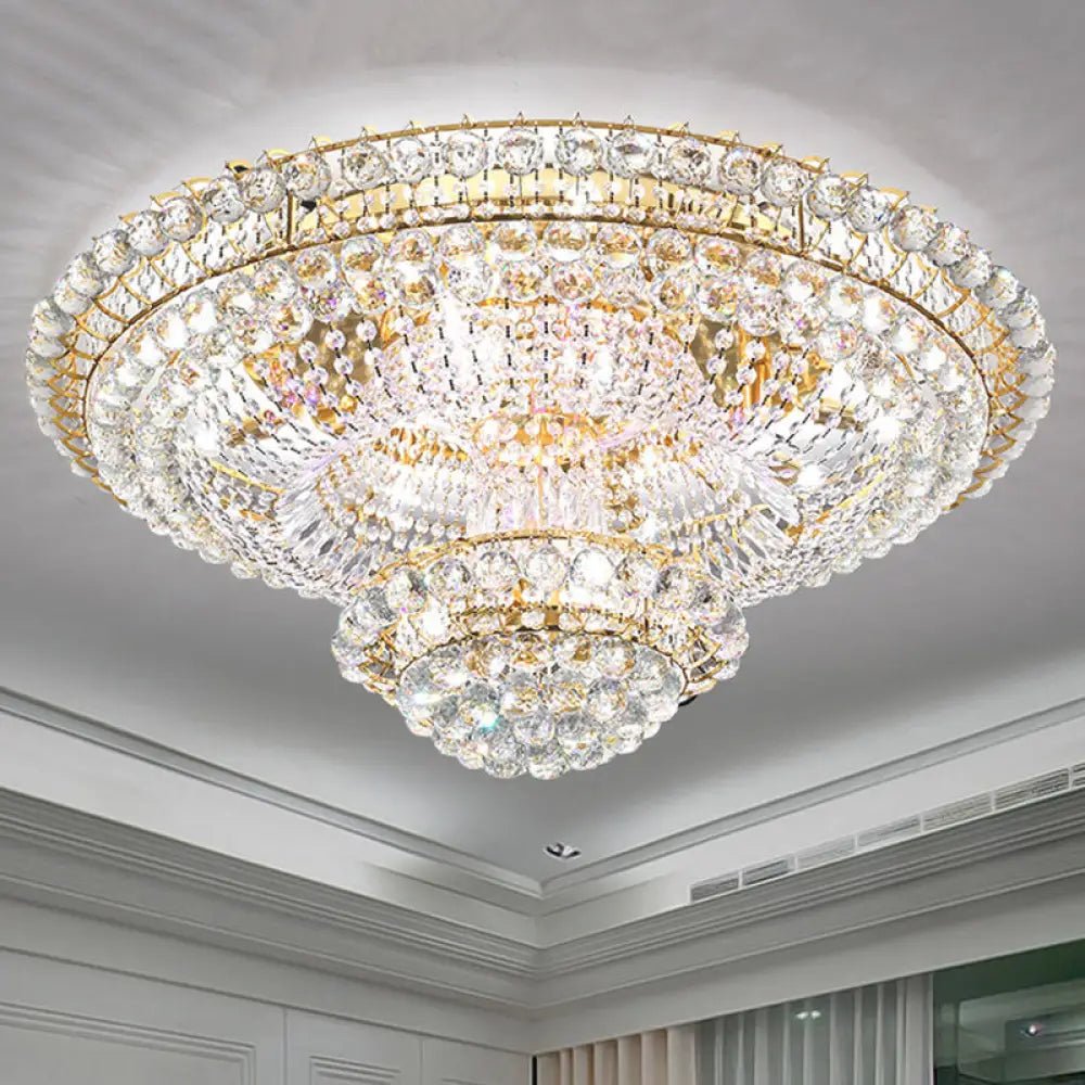 Gold Crystal Beaded Led Flush Mount Ceiling Light - Modern Parlor Fixture