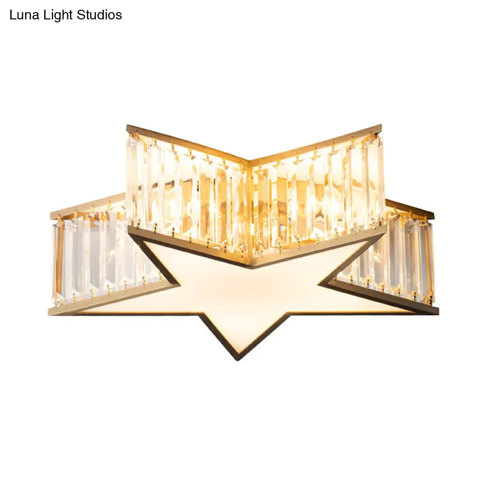 Gold Crystal Bedroom Flush Mount: Simple Rectangle Design With 5 Lights