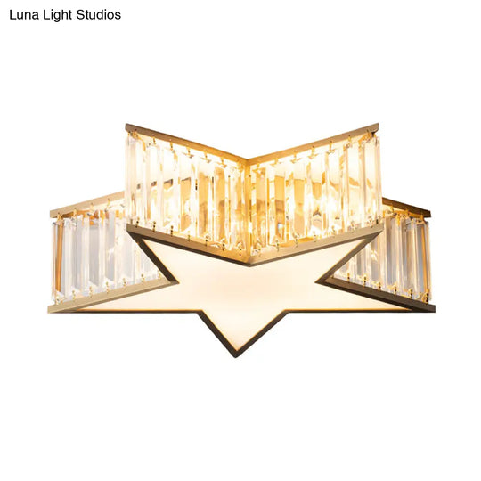 Gold Crystal Bedroom Flush Mount: Simple Rectangle Design With 5 Lights