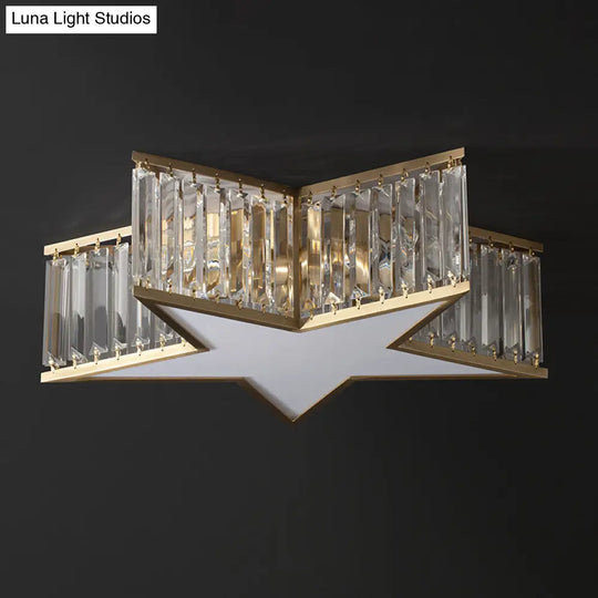 Gold Crystal Bedroom Flush Mount: Simple Rectangle Design With 5 Lights