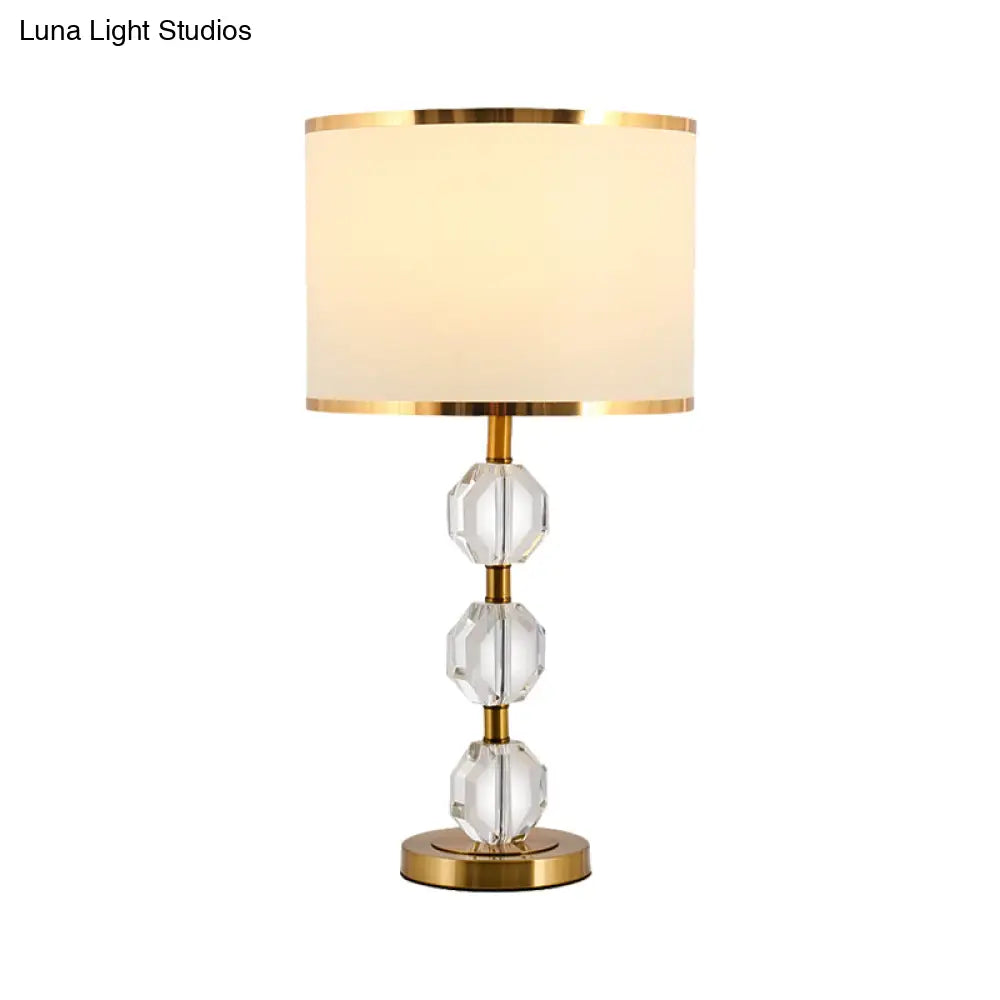 Gold Crystal Beveled Night Table Lamp - Traditional Spherical Design With Fabric Shade Perfect For