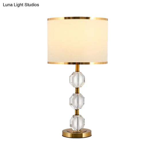 Gold Crystal Beveled Night Table Lamp - Traditional Spherical Design With Fabric Shade Perfect For