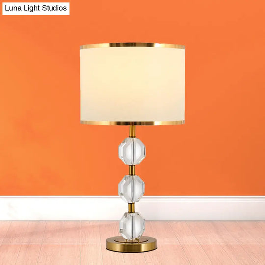 Gold Crystal Beveled Night Table Lamp - Traditional Spherical Design With Fabric Shade Perfect For