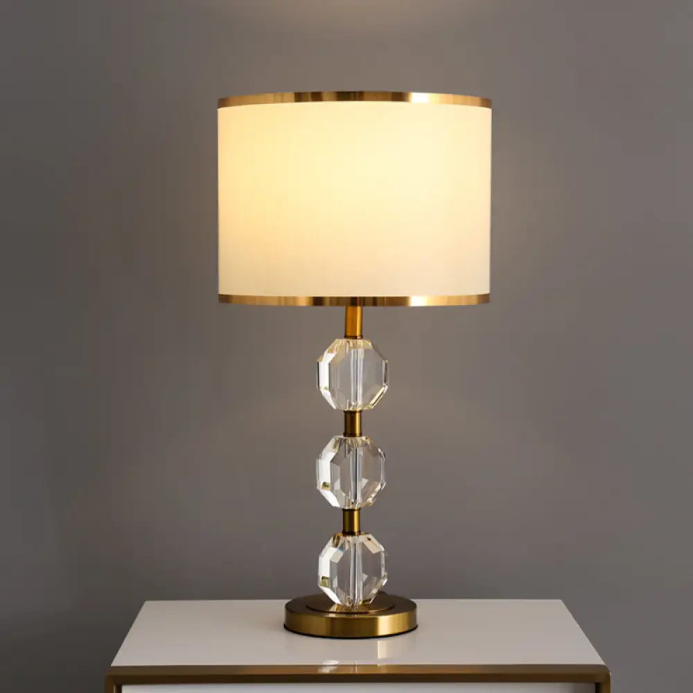 Gold Crystal Beveled Night Table Lamp - Traditional Spherical Design With Fabric Shade Perfect For