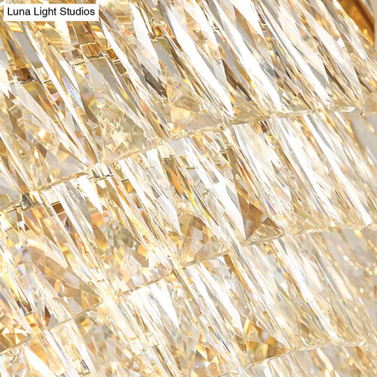 Gold Crystal Block Chandelier Light - Tapered Design With 19 Heads Postmodern Lighting Fixture