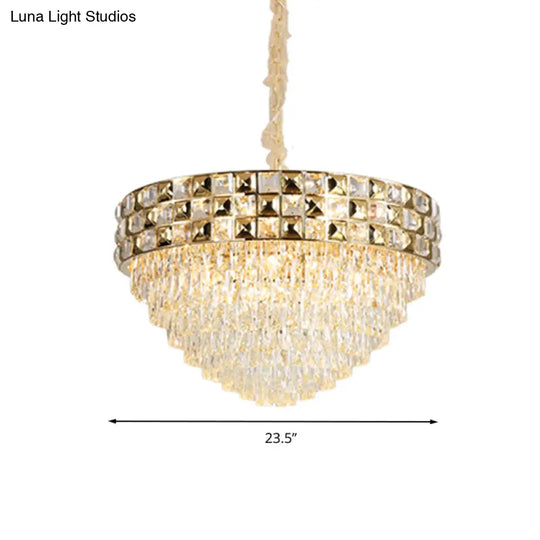 Gold Crystal Block Chandelier Light - Tapered Design With 19 Heads Postmodern Lighting Fixture