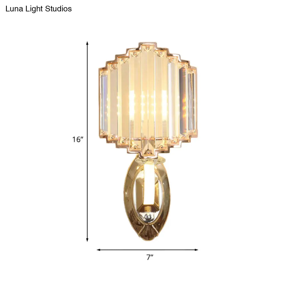 Gold Crystal Block Wall Light: Minimalist Shield With 1-Bulb For Bedroom