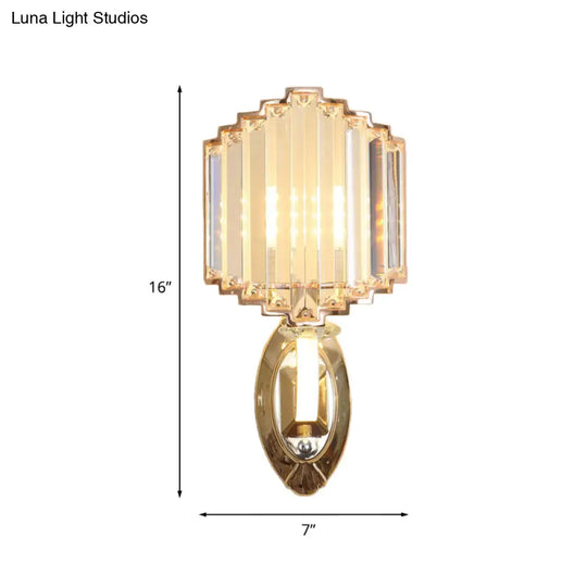 Gold Crystal Block Wall Light: Minimalist Shield With 1-Bulb For Bedroom