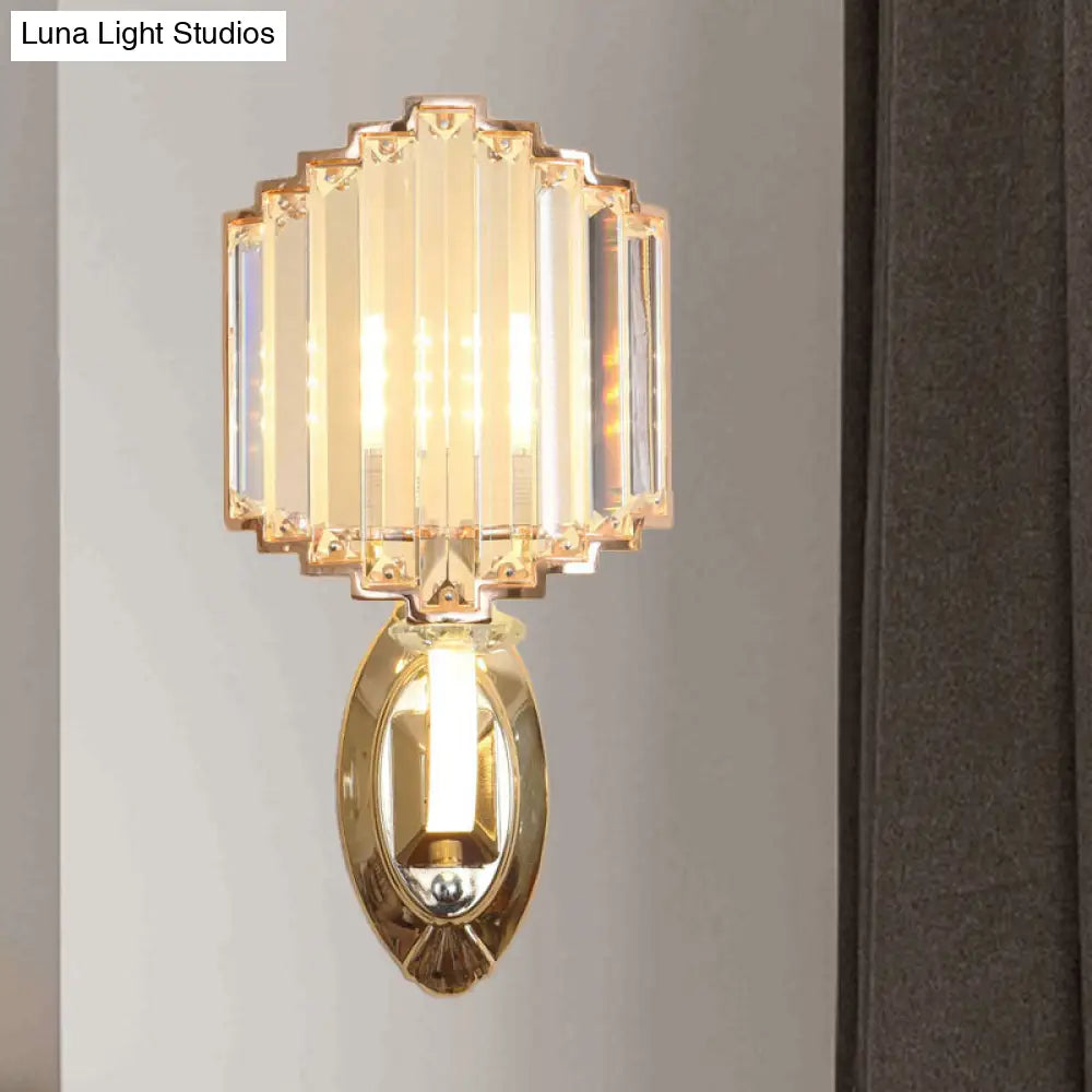 Gold Crystal Block Wall Light: Minimalist Shield With 1-Bulb For Bedroom