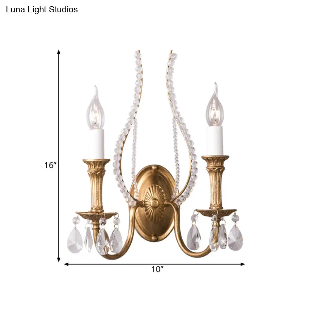 Gold Crystal Candelabra Wall Sconce For Country Bedroom