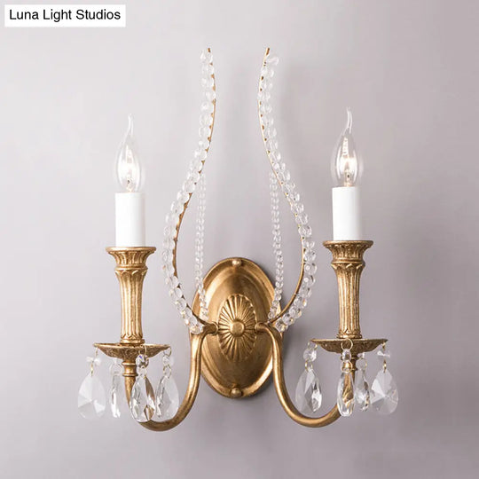 Gold Crystal Candelabra Wall Sconce For Country Bedroom