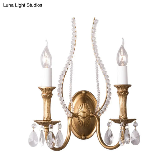 Gold Crystal Candelabra Wall Sconce For Country Bedroom