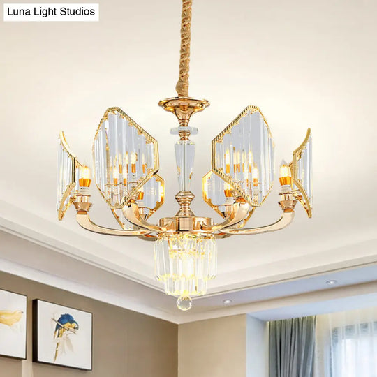 Gold Crystal Ceiling Chandelier - 6-Bulb Rhombus Paneled Pendant Light In Postmodern Style