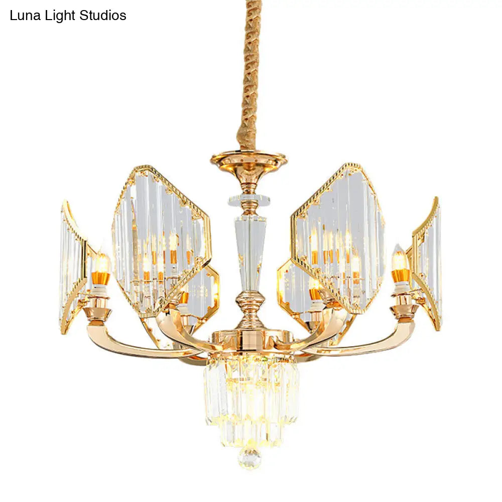 Postmodern Rhombus Crystal Pendant Light With 6 Bulbs - Gold Ceiling Chandelier