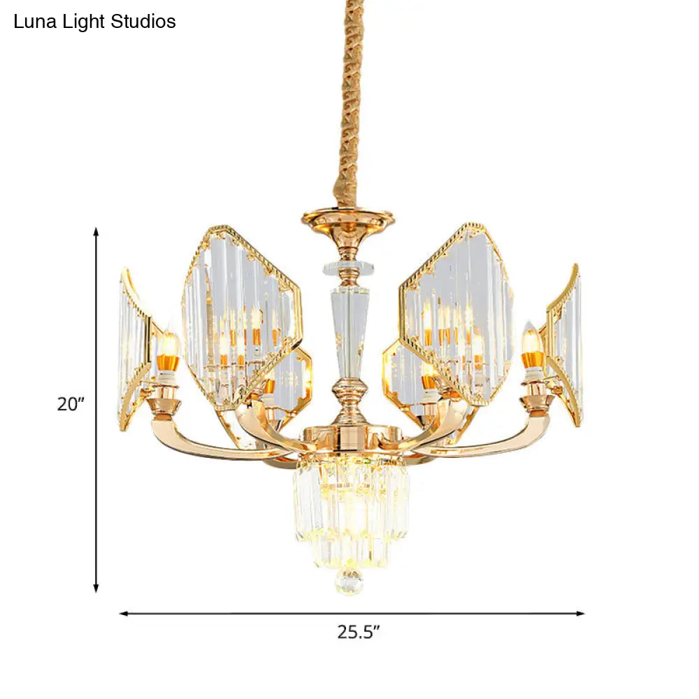 Postmodern Rhombus Crystal Pendant Light With 6 Bulbs - Gold Ceiling Chandelier