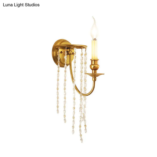 Gold Crystal Chain Wall Sconce Candlestick Light - Elegant 1-Head Fixture