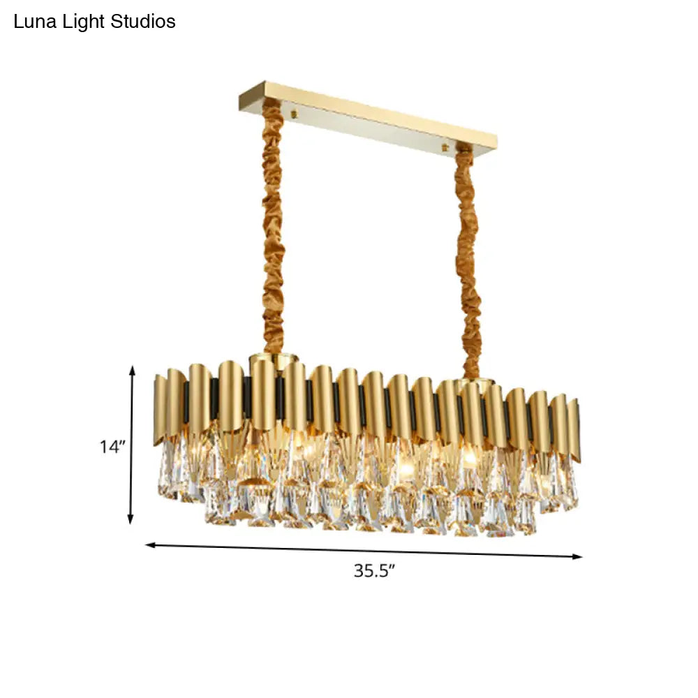 Gold Crystal Chandelier - Elegant Oval Dining Room Lighting With 12 Heads