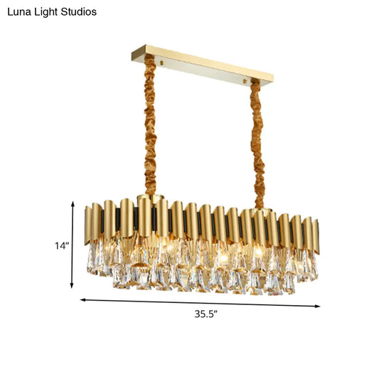 Gold Crystal Chandelier - Elegant Oval Dining Room Lighting With 12 Heads