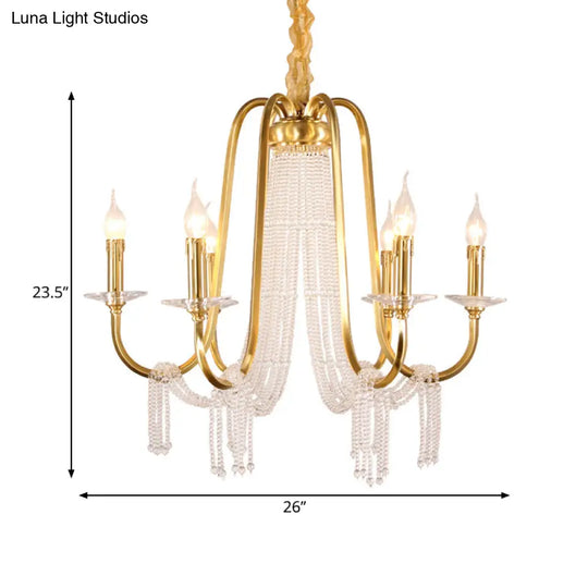 Gold Crystal Chandelier With 6 Lights For Bedroom Suspension