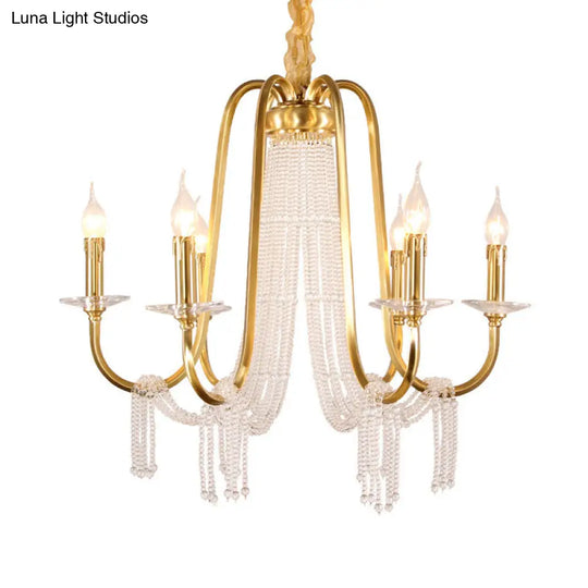 Gold Crystal Chandelier With 6 Lights For Bedroom Suspension