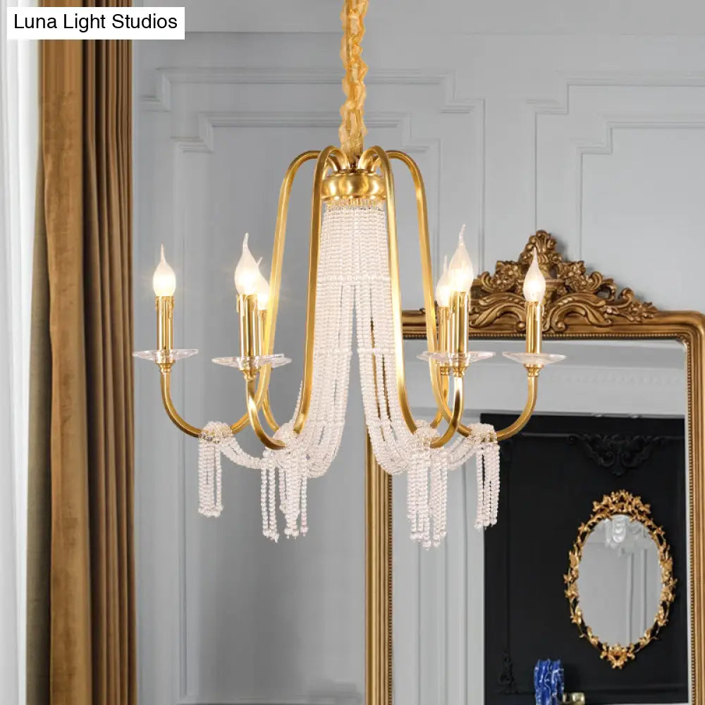 Gold Crystal Chandelier With 6 Lights For Bedroom Suspension