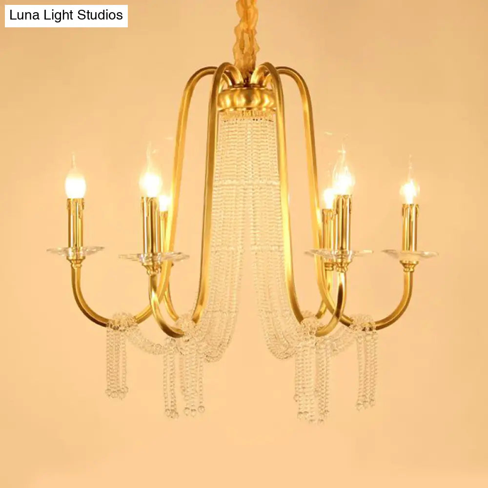 Gold Crystal Chandelier With 6 Lights For Bedroom Suspension