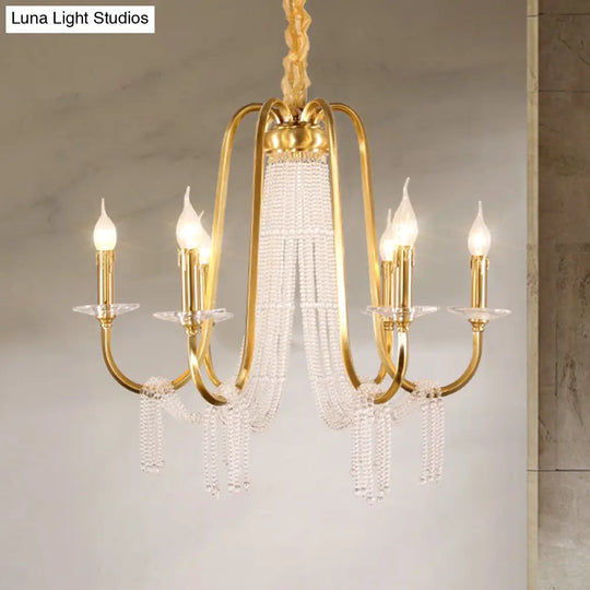 Gold Crystal Chandelier With 6 Lights For Bedroom Suspension