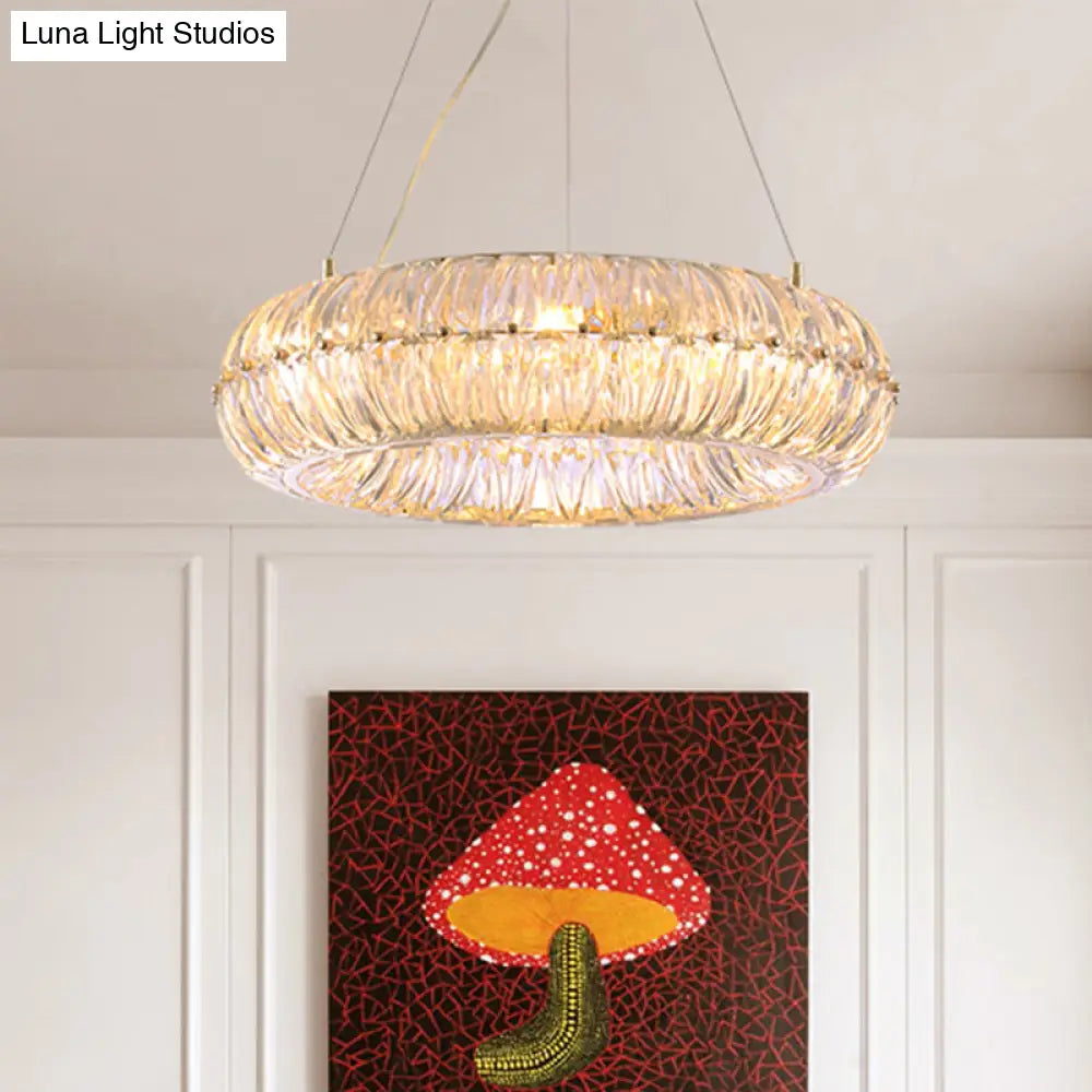 Gold Crystal Donut Chandelier - 6-Light Traditional Pendant For Living Room