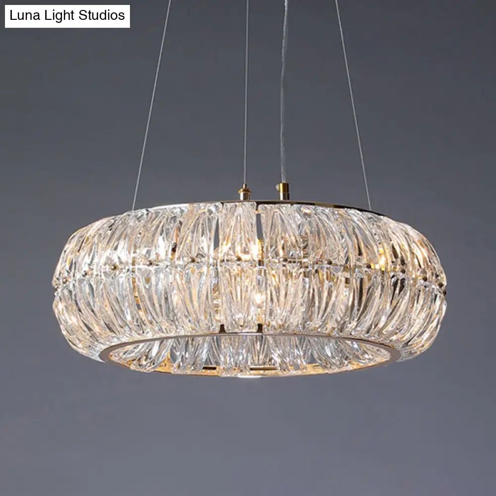 Gold Crystal Donut Chandelier - 6-Light Traditional Pendant For Living Room