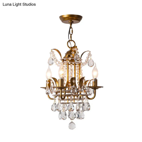 Gold Crystal Drop Chandelier - Modern Corridor Lighting With 4 Lights