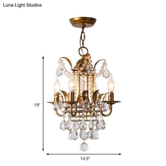 Modern Gold Chandelier With Crystal Drops - 4-Light Corridor/Hanging Lamp