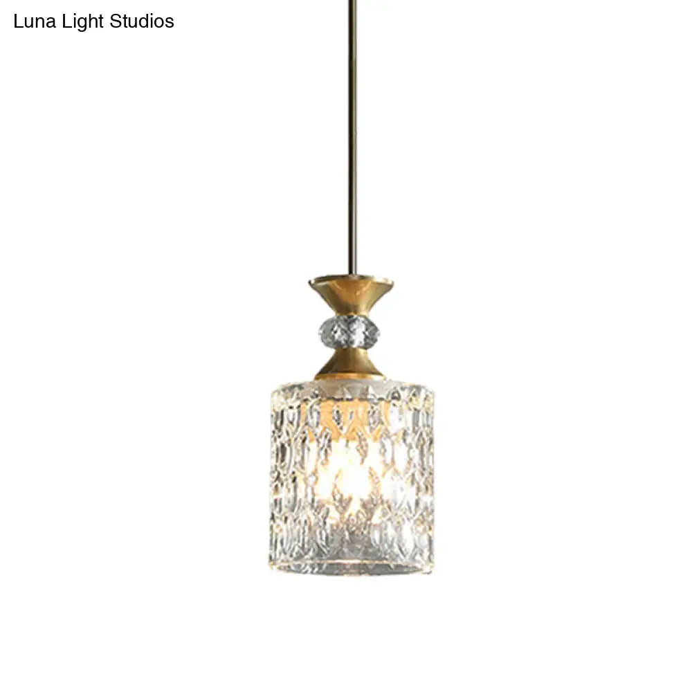 Modern Gold Crystal Drop Pendant Lamp With 1-Bulb For Restaurant Down Lighting