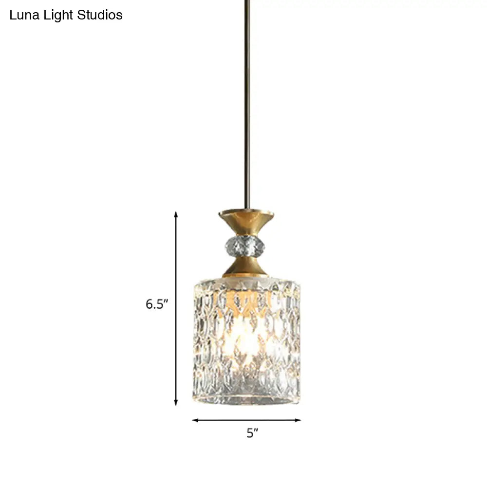 Gold Crystal Drop Lamp Postmodern Pendant For Restaurant Down Lighting - K9 1-Bulb Column Design
