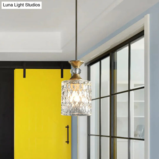 Modern Gold Crystal Drop Pendant Lamp With 1-Bulb For Restaurant Down Lighting