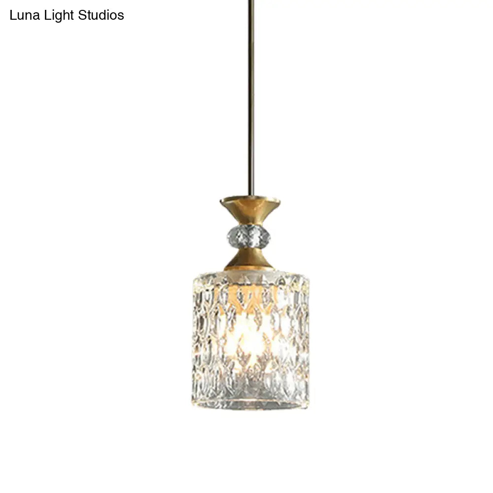 Gold Crystal Drop Lamp Postmodern Pendant For Restaurant Down Lighting - K9 1-Bulb Column Design