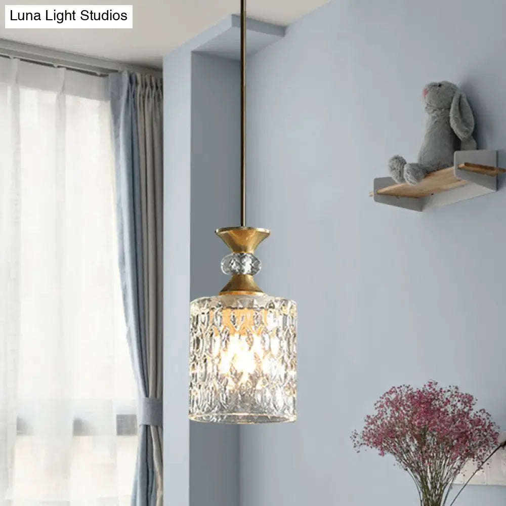 Modern Gold Crystal Drop Pendant Lamp With 1-Bulb For Restaurant Down Lighting