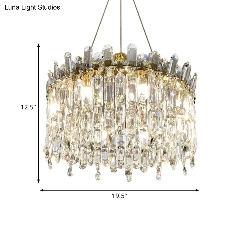 Gold Crystal Drop Pendant Chandelier Lamp With Faceted Accents - 8 Bulbs Simple Bedroom Style